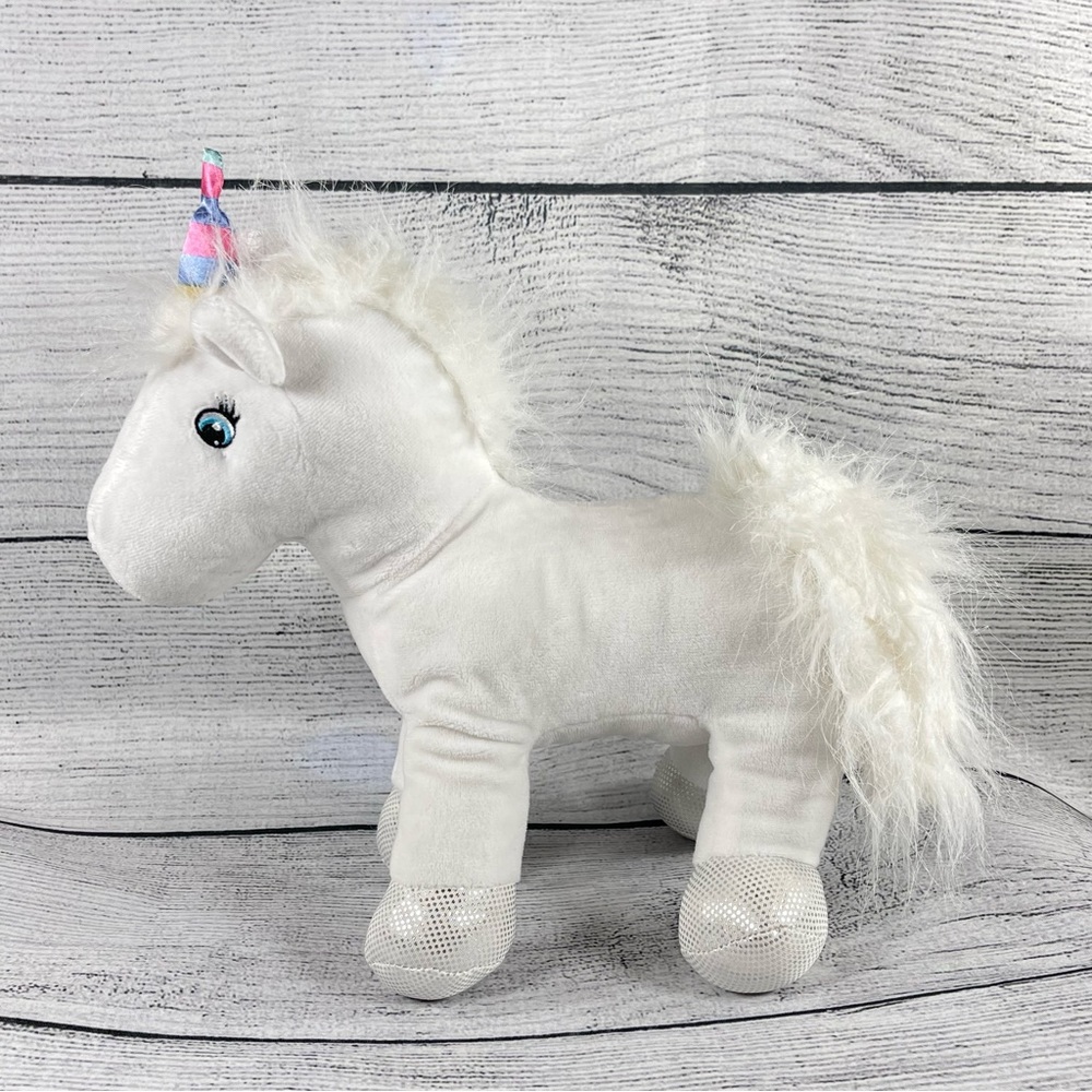 White Unicorn Plush Toy With Silver Hooves
